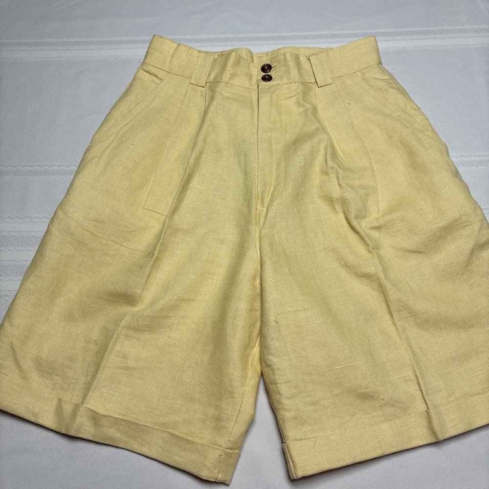 Vtg 90  Linen High Rise Walking Shorts Women Size 10 Preppy Yellow  Blue